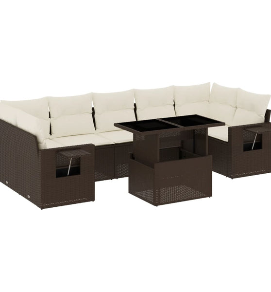8-tlg. Garten-Sofagarnitur mit Kissen Braun Poly Rattan