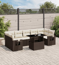 8-tlg. Garten-Sofagarnitur mit Kissen Braun Poly Rattan