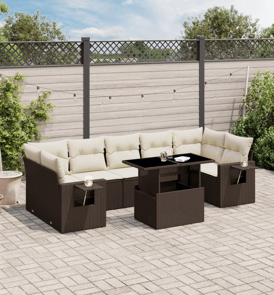 8-tlg. Garten-Sofagarnitur mit Kissen Braun Poly Rattan