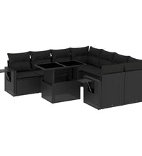 9-tlg. Garten-Sofagarnitur mit Kissen Schwarz Poly Rattan