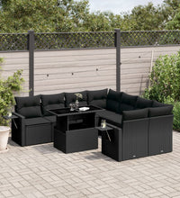 9-tlg. Garten-Sofagarnitur mit Kissen Schwarz Poly Rattan