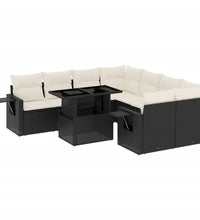 9-tlg. Garten-Sofagarnitur mit Kissen Schwarz Poly Rattan