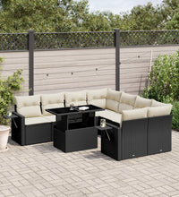 9-tlg. Garten-Sofagarnitur mit Kissen Schwarz Poly Rattan