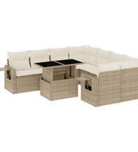 9-tlg. Garten-Sofagarnitur mit Kissen Beige Poly Rattan