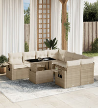 9-tlg. Garten-Sofagarnitur mit Kissen Beige Poly Rattan