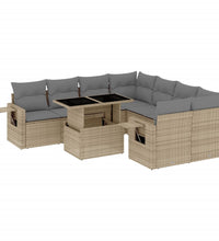 9-tlg. Garten-Sofagarnitur mit Kissen Beige Poly Rattan