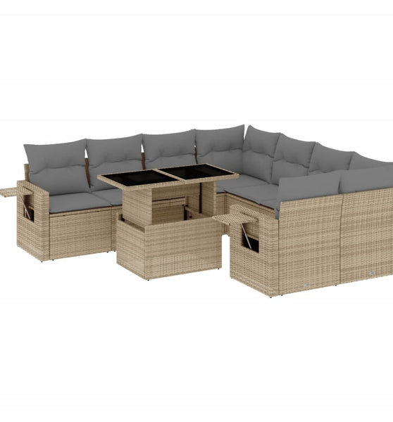9-tlg. Garten-Sofagarnitur mit Kissen Beige Poly Rattan