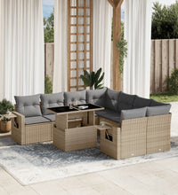 9-tlg. Garten-Sofagarnitur mit Kissen Beige Poly Rattan