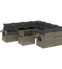 9-tlg. Garten-Sofagarnitur mit Kissen Grau Poly Rattan
