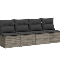 9-tlg. Garten-Sofagarnitur mit Kissen Grau Poly Rattan