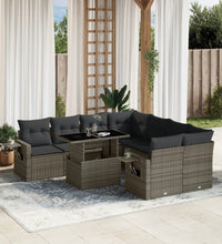 9-tlg. Garten-Sofagarnitur mit Kissen Grau Poly Rattan