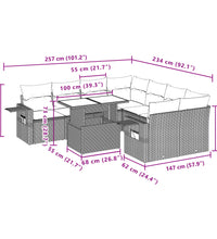 9-tlg. Garten-Sofagarnitur mit Kissen Hellgrau Poly Rattan