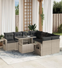 9-tlg. Garten-Sofagarnitur mit Kissen Hellgrau Poly Rattan