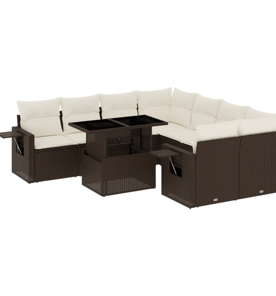 9-tlg. Garten-Sofagarnitur mit Kissen Braun Poly Rattan