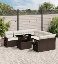 9-tlg. Garten-Sofagarnitur mit Kissen Braun Poly Rattan