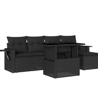 6-tlg. Garten-Sofagarnitur mit Kissen Schwarz Poly Rattan