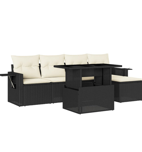 6-tlg. Garten-Sofagarnitur mit Kissen Schwarz Poly Rattan