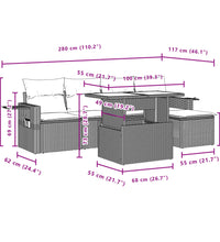 6-tlg. Garten-Sofagarnitur mit Kissen Schwarz Poly Rattan