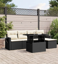 6-tlg. Garten-Sofagarnitur mit Kissen Schwarz Poly Rattan