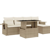 6-tlg. Garten-Sofagarnitur mit Kissen Beige Poly Rattan