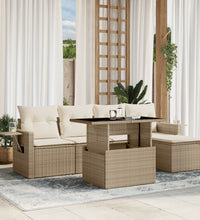 6-tlg. Garten-Sofagarnitur mit Kissen Beige Poly Rattan