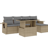 6-tlg. Garten-Sofagarnitur mit Kissen Beige Poly Rattan
