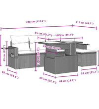 6-tlg. Garten-Sofagarnitur mit Kissen Beige Poly Rattan