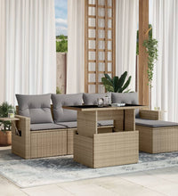6-tlg. Garten-Sofagarnitur mit Kissen Beige Poly Rattan