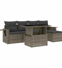 6-tlg. Garten-Sofagarnitur mit Kissen Grau Poly Rattan