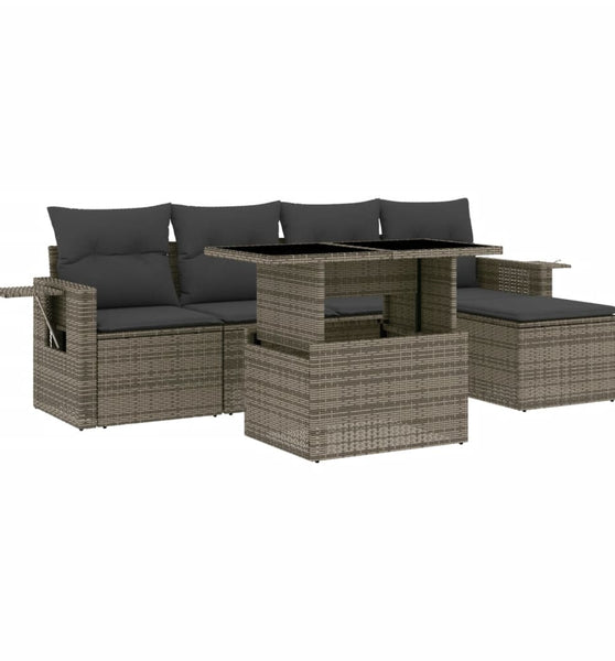 6-tlg. Garten-Sofagarnitur mit Kissen Grau Poly Rattan