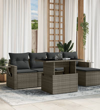 6-tlg. Garten-Sofagarnitur mit Kissen Grau Poly Rattan