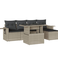 6-tlg. Garten-Sofagarnitur mit Kissen Hellgrau Poly Rattan