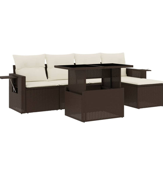 6-tlg. Garten-Sofagarnitur mit Kissen Braun Poly Rattan
