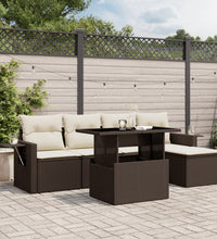 6-tlg. Garten-Sofagarnitur mit Kissen Braun Poly Rattan
