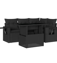 5-tlg. Garten-Sofagarnitur mit Kissen Schwarz Poly Rattan