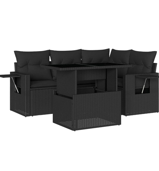5-tlg. Garten-Sofagarnitur mit Kissen Schwarz Poly Rattan