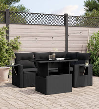 5-tlg. Garten-Sofagarnitur mit Kissen Schwarz Poly Rattan