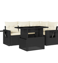 5-tlg. Garten-Sofagarnitur mit Kissen Schwarz Poly Rattan