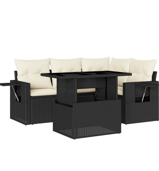 5-tlg. Garten-Sofagarnitur mit Kissen Schwarz Poly Rattan