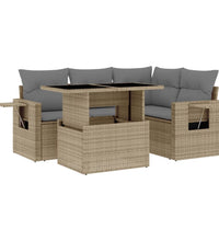 5-tlg. Garten-Sofagarnitur mit Kissen Beige Poly Rattan