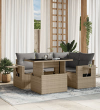 5-tlg. Garten-Sofagarnitur mit Kissen Beige Poly Rattan