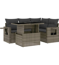 5-tlg. Garten-Sofagarnitur mit Kissen Grau Poly Rattan