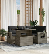 5-tlg. Garten-Sofagarnitur mit Kissen Grau Poly Rattan