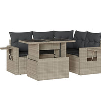 5-tlg. Garten-Sofagarnitur mit Kissen Hellgrau Poly Rattan
