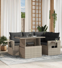 5-tlg. Garten-Sofagarnitur mit Kissen Hellgrau Poly Rattan