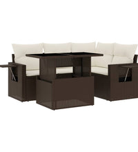 5-tlg. Garten-Sofagarnitur mit Kissen Braun Poly Rattan