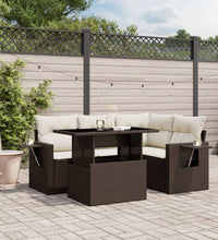 5-tlg. Garten-Sofagarnitur mit Kissen Braun Poly Rattan