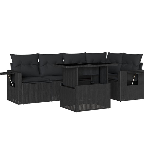 6-tlg. Garten-Sofagarnitur mit Kissen Schwarz Poly Rattan