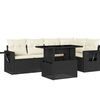 6-tlg. Garten-Sofagarnitur mit Kissen Schwarz Poly Rattan