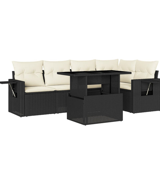 6-tlg. Garten-Sofagarnitur mit Kissen Schwarz Poly Rattan